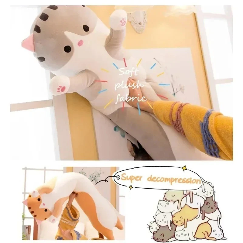 Almohada corporal de felpa larga para gato creativa lindo animal cojín de peluche suave niños, hogar Foto 4 de 4
