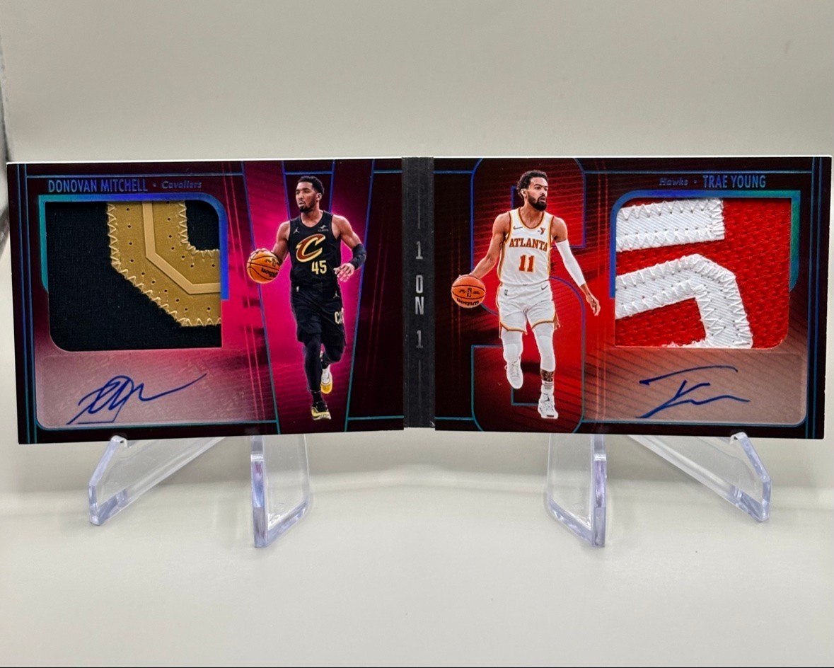 2024 Panini Silhouette Mitchell Trae Young VS 1 on 1 Booklet Auto 1/2 Game Worn view 1