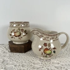 JOHNSON BROTHERS “Fruit Sampler” Creamer with Sugar Bowl, missing lid