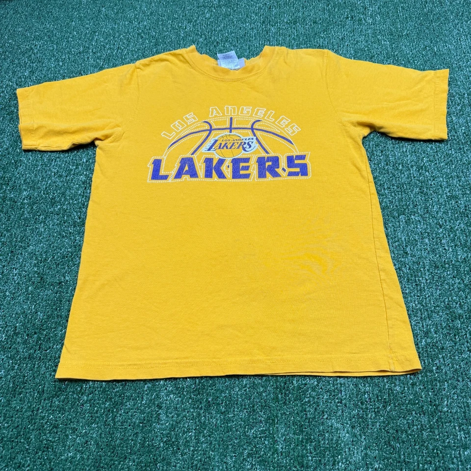 洛杉矶湖人队青少年 T 恤 L 码黄色 NBA 篮球户外复古 Y2K T 恤 — 第 2/4 张图片
