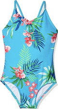 Girls Floral One Piece Swimsuit Blue Pink Green Tropical Beach