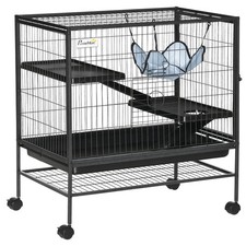 Jaula Enrollable Para Animales Pequeños PawHut - 4 Niveles, Metal Plateado, Con Rampa, Ideal Para Chinchillas, Hurones O Gatitos