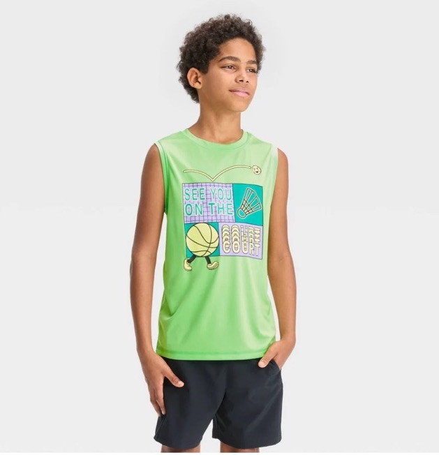 All in Motion Tank Top Boys L 10/12 Green Sleeveless “See You On The Court” New
