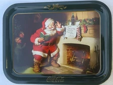 Coca-Cola metal Christmas serving tray Santa, 1963 Reproduction.  18 Available