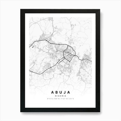 Abuja FCT Nigeria weiße Karte Kunst Pri gerahmtes Wandbild Poster Leinwanddruck Bild
