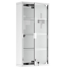 Wall-Mounted Medicine Cabinet: 4 Tier Lockable Glass Door, Stainless Steel Shelv