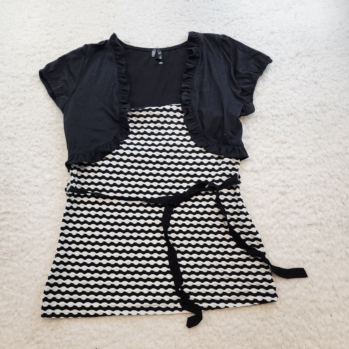 Vintage Y2K Maurices 2 in 1 Top Crop Jacket Ruffles M Black White 