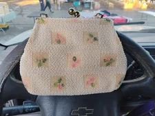 Vintage Petite /Purse by Lumured  Pink Flowers W/ Petit Vintage Gloves