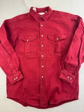 Vintage FILSON Mens Large Shelter Cloth Red Shirt Canvas Made in USA Pocket