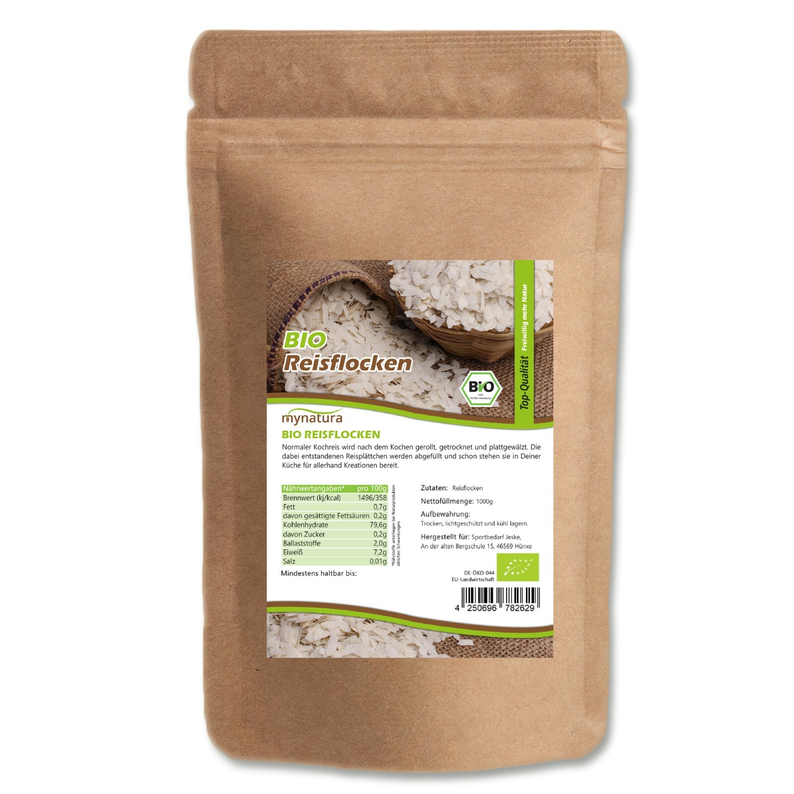 Mynatura Bio Reisflocken 1000g I Zum Backen und Kochen Vegan Flocken aus Reis