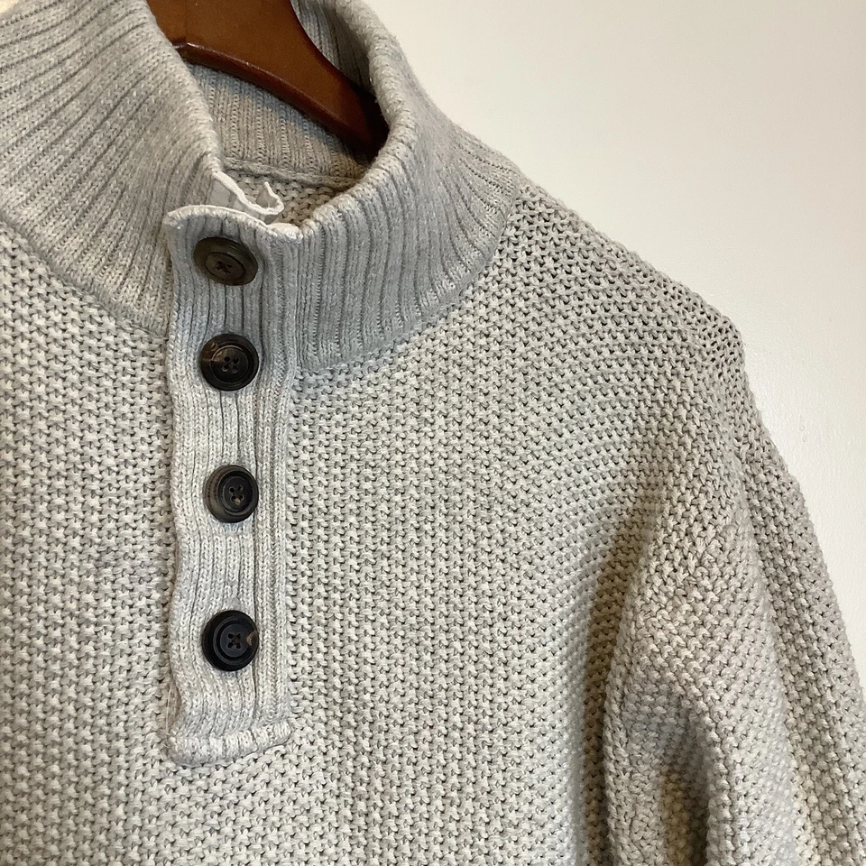 Lucky Brand Hand Knit "Washed & Worn" Vintage Look Buttoned Neck Mock Sweater - Image 2 of 4