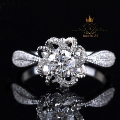 Solid 14K White Gold Moissanite Floral Engagement Ring 2.50 Carat Round Cut VVS1
