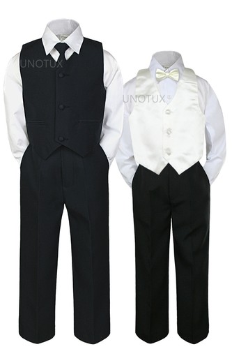 6pc Black vest set by Color Satin Vest Bow Tie for Boy Baby Toddler Kid Formal - Picture 23 of 26