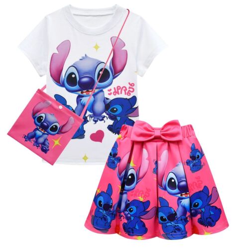 Stitch 3-10 Year Old Girl Skirt Short sleeved Skirt Bag 3-Piece Set - Picture 24 of 34