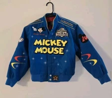 Vintage 2004 Daytona 500 JH Design Disney Mickey Mouse Blue Racing Jacket Youth 