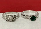 Vintage UNCAS Signed Sterling Silver 925 Green & White CZ Stone Band RING LOT 2