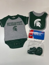 Michigan State Spartans 3pc Creeper, Bib, Booties Set Infant Baby