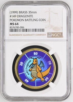 Pokemon Dragonite#149 NGC Graded MS 64 Battling Coin Game Hasbro  Vintage 1999