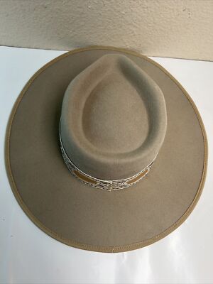 Olive & Pique 100% Wool Cream Colored Western Hat Olive & Pique - Western Cowboy Hat, 100% Wool Felt, Feather  main image 3
