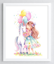 Unicorn Wall Art Print, Unicorn and Girl Print, Kids Room, Wall Art Decor 878