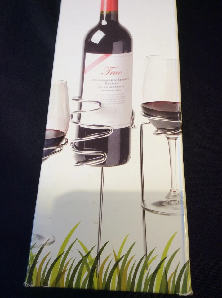 Conjunto de 3 peças de piquenique Stix verdadeiro fabuloso - estacas cromadas para garrafa e 2 copos de vinho usados - Imagem 2 de 4