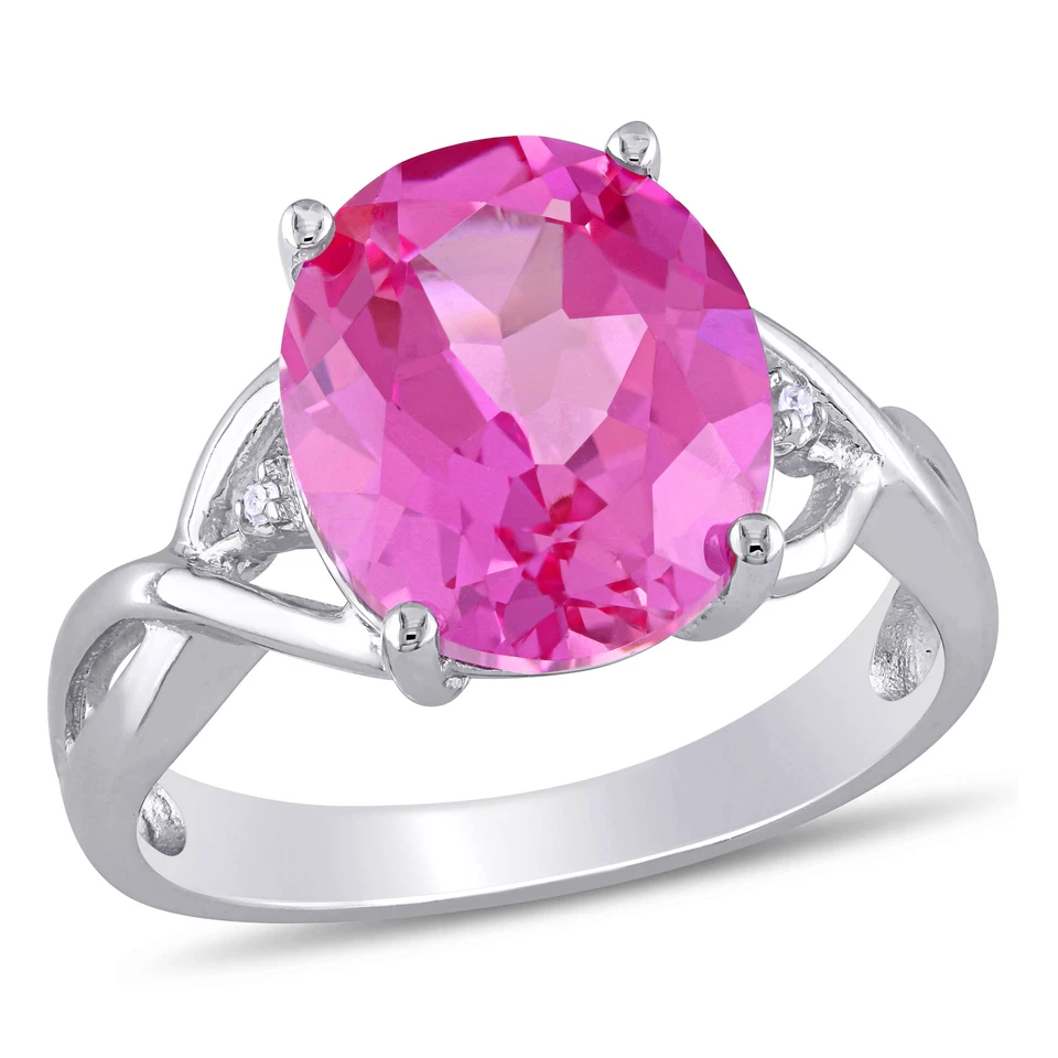 Anillo de moda de diamantes y zafiros rosados creados en plata de ley Amour