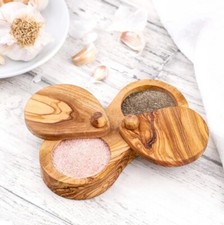 Gewürzbehälter aus Olivenholz, Doppelfach Salz- und Pfefferdose mit Deckel, Bio