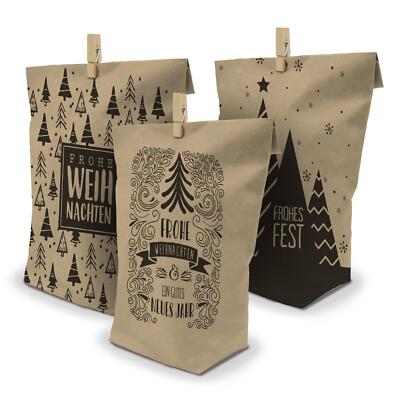 24x itenga Geschenktüte Klammern Frohe Weihnachten neues Jahr Fest 17x26cm neu