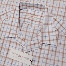 Luciano Barbera NWT Short Sleeve Casual Button Down Shirt Sz L White/Brown/Blue