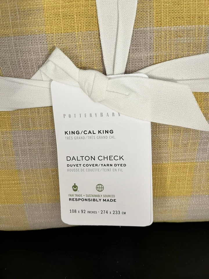 1 Pottery Barn Duvet Cover King / California King Dalton Check in Yellow NEW - Image 3 of 4