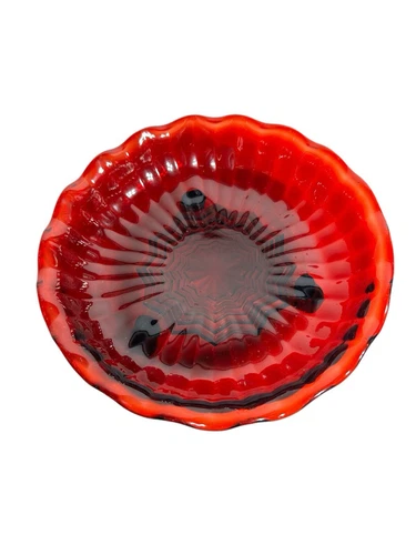 Vtg 1950’s Anchor Hocking Royal Ruby Red Candy Dish Bowl Ribbed Star 3 Footed 7"