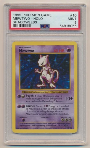 PSA 9 Pokemon SHADOWLESS Base Set Holo Rare Mewtwo 10/102 MINT Condition!!