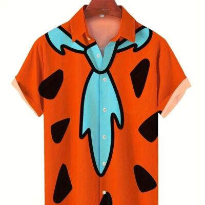 Funny Fred Flintstone Cartoon Outfit 5 Colors Print Hawaiian Button Up Shirt Top