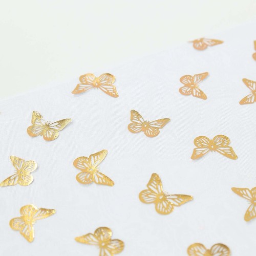 5 WHITE GOLD Sheer Organza TABLE RUNNERS Metallic Foil Butterfly Motifs Party - Picture 7 of 8