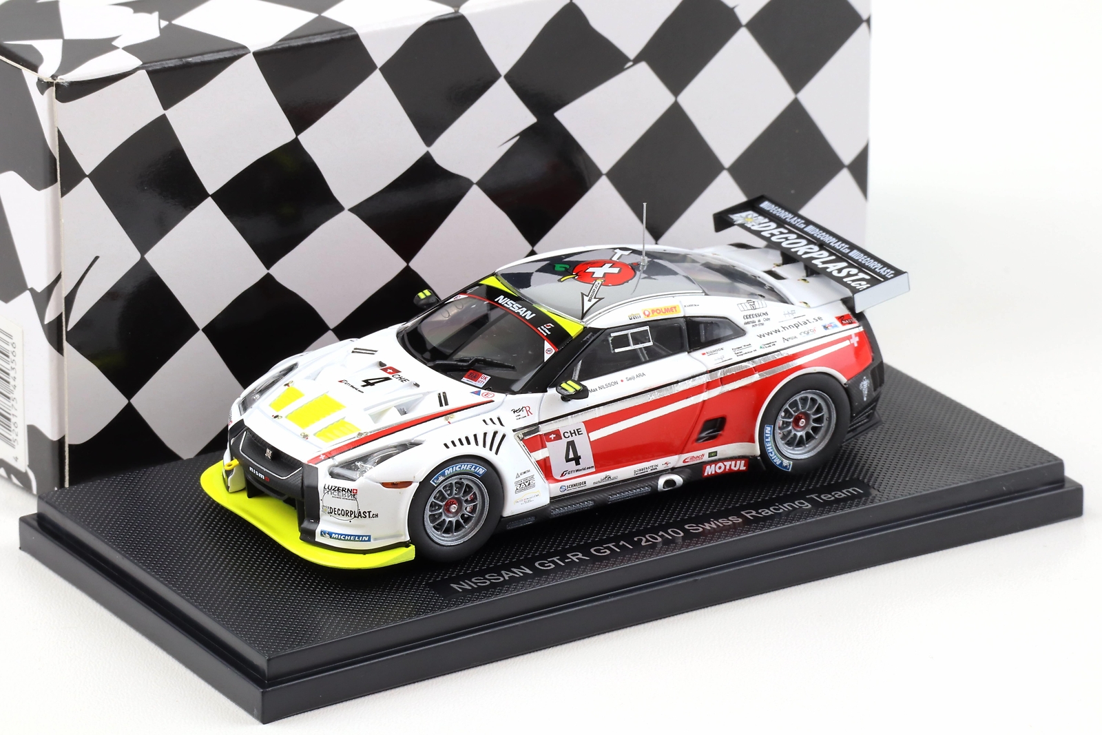 1:43 Ebbro Nissan GT-R GT1 Swiss Racing Team 2010 #4 Nilsson/Ara