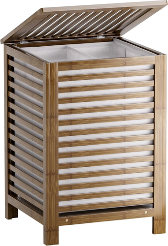 Double Laundry Hamper with Lid, 120L Bamboo Laundry Basket with Removable Liner - Picture 11 of 12