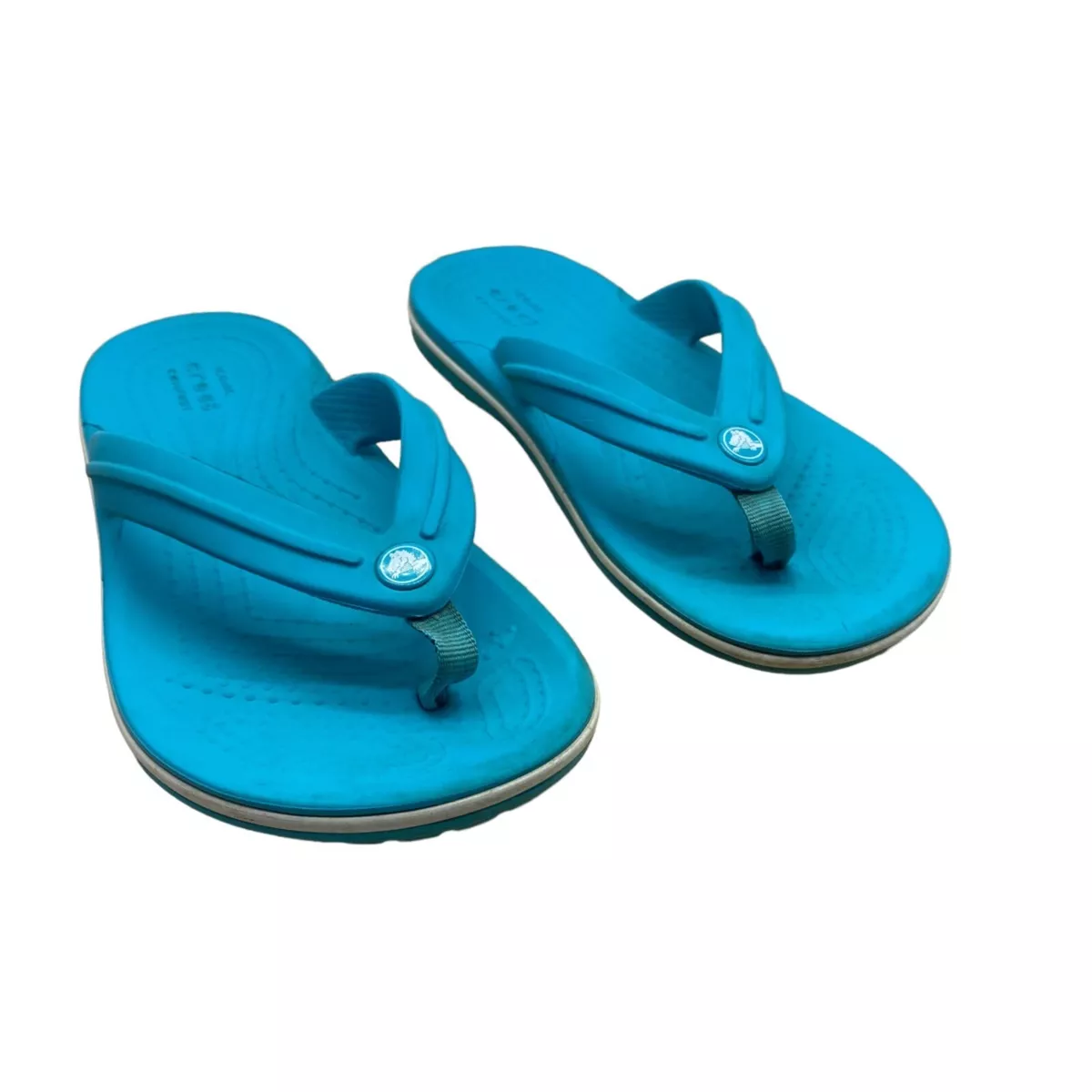 Crocs Iconic Comfort Junior Size 2 Crocband Flip Flops Digital Aqua Blue  Sandals | eBay