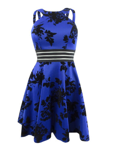 City Studios Juniors' Velvet Floral Dress (1, Royal/Black)