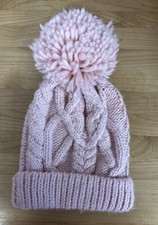 Chunky-Knit Soft Pom Beanie Hat Blush With Sparkles One Size Fits Most
