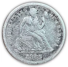 1865-S Seated Liberty Silver Dime Very Fine VF Coin, Details #19099