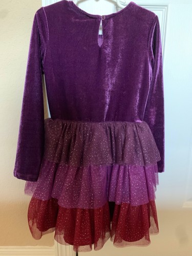 Disney Frozen 2 Burgundy Purple & Gold L/S Princess Anna Tiered Ruffle Dress - Picture 3 of 4