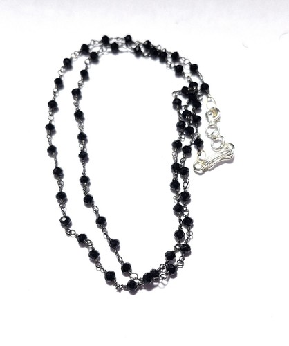 Black Spinel Gemstone 3 mm Beads Black Plated Chain 28" Mala Necklaces Chain - Picture 7 of 13
