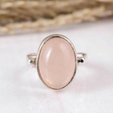 925 Sterling Silver Band Natural Rose Quartz Ring Healing Crystal Ring For Party