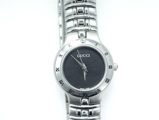 Gucci Stainless Steel Watch Black Face Roman Numeral Dial W105