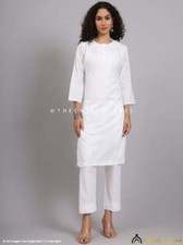 White Kirti Cotton Chikankari Co-ord Set Lucknow Chikankari Handmade Co-ord Set