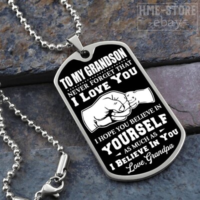 For My Grandson Dog Tag Necklace From Grandpa Birthday