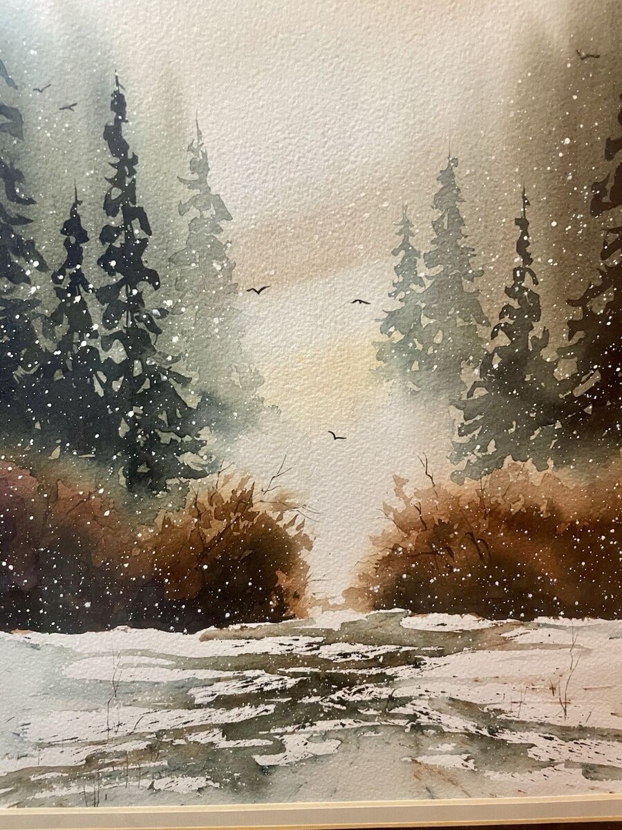 Vintage JP Myler Signed Watercolor Winter Landscape Heavy Vintage JP Myler Signed Watercolor Winter Landscape Heavy