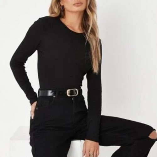 MISSGUIDED | Black Ribbed Crewneck Long Sleeve Shirt | eBay