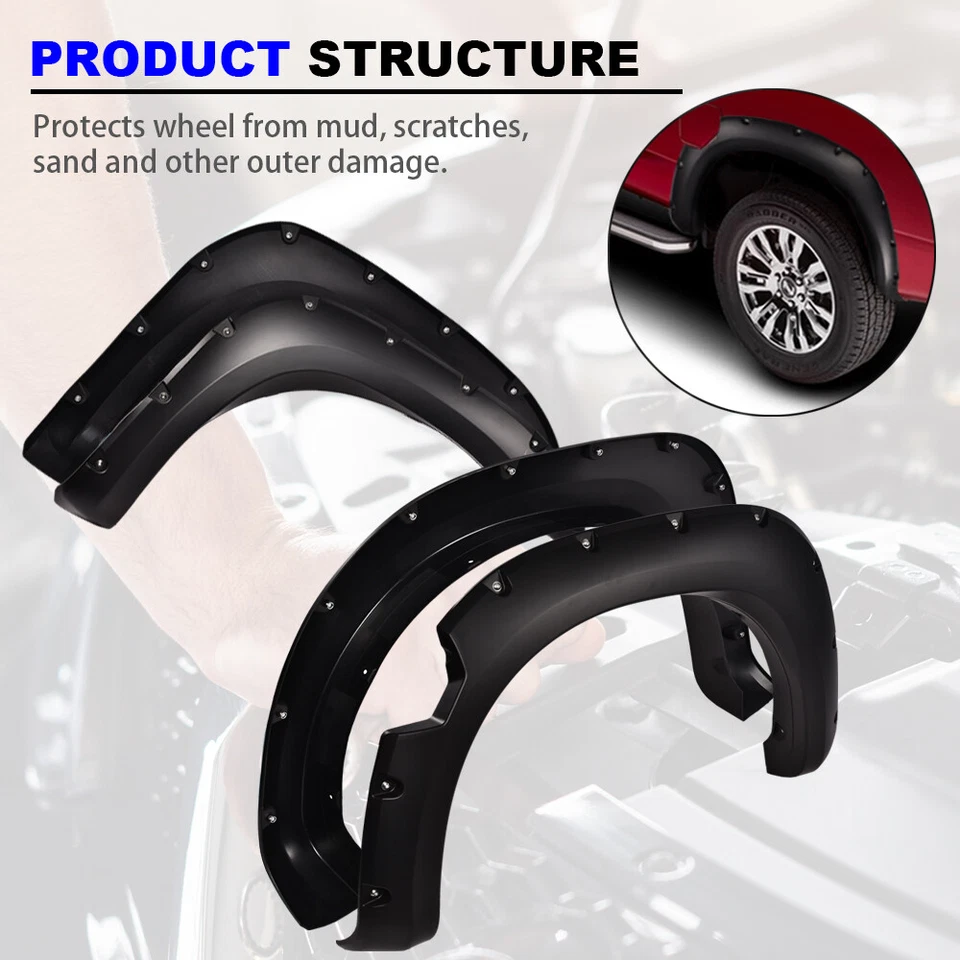 4Pcs Fender Flares Front&Rear Fits For 2004-2015 Nissan Titan Pocket Style Black - Image 4 of 4