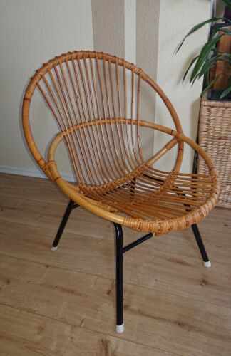 60er Korbsessel Korbstuhl Rattan Sessel vintage Easy Chair Rohe Noordwold 60s - Zdjęcie 1 z 9